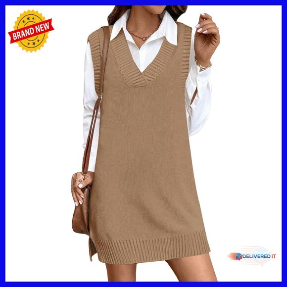 Oversized Knit Sweater Vest Dress V-Neck Sleeveless Fall Casual - threedaughtersproperties.com Oversized Knit Sweater Vest Dress V-Neck Sleeveless Fall Casual - threedaughtersproperties.com